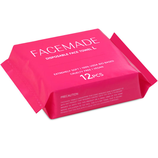 FACEMADE 12 ct , 5 Pack Face Towels XXL，Disposable Face Towelettes Travel Pack