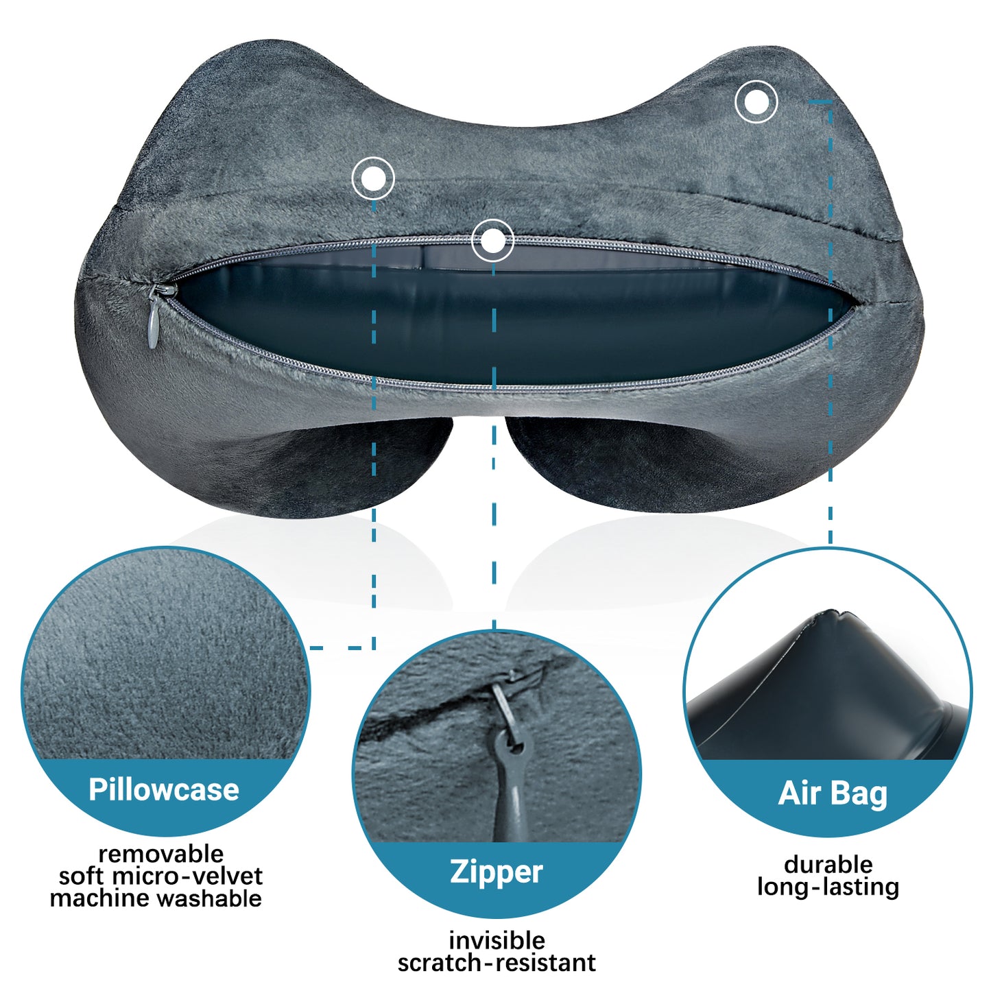 FACEMADE Travel Pillow，Luxuriously Soft，Inflatable Neck Pillow